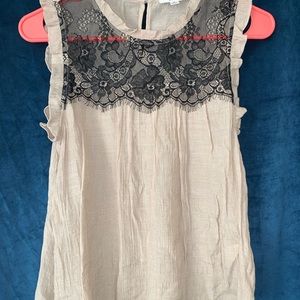 MINE Beige/Tan Tank with Black Lace